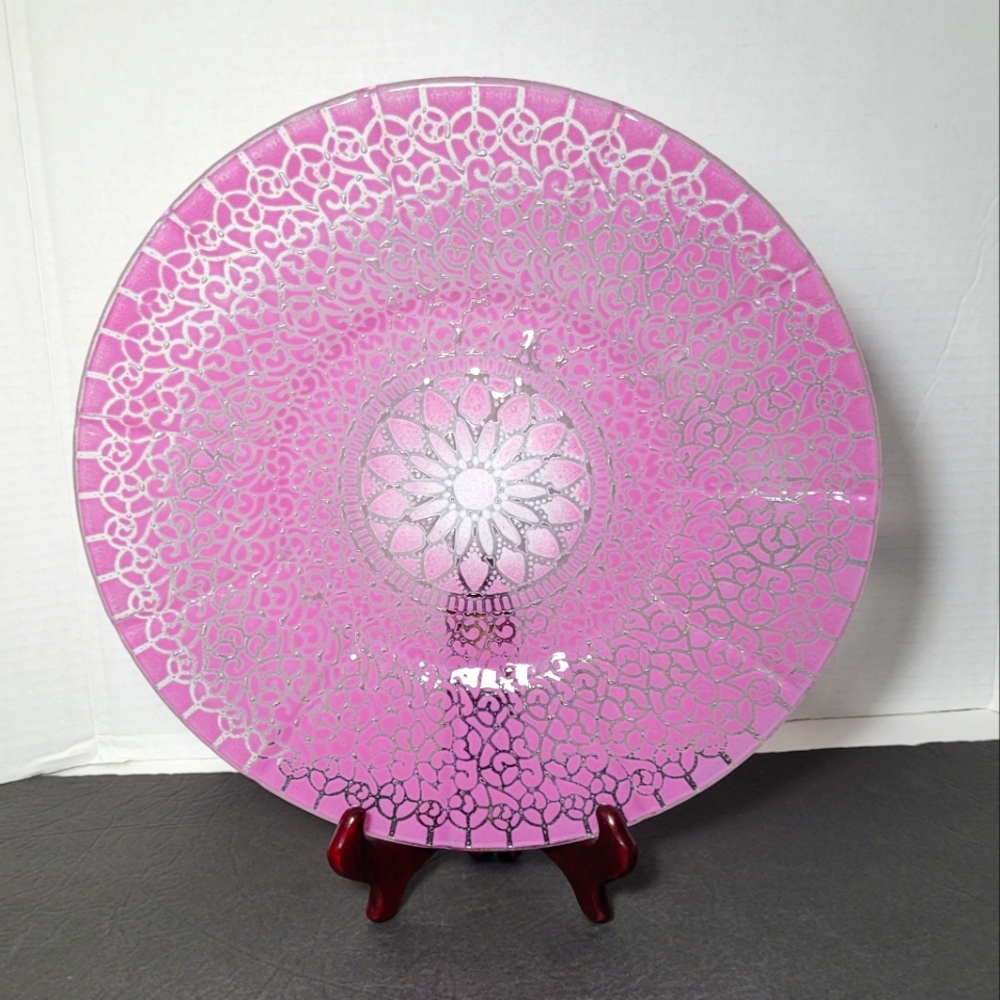 Beautiful Sydenstricker Fused Glass Large Dish Signed by Dinnerman 12" Vintage
